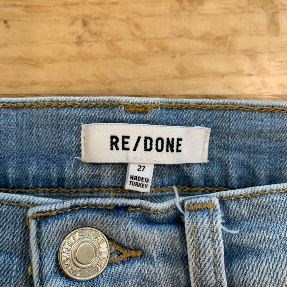 Re/Done 90s High Rise Ankle Crop in Worn Bright Blue size 27 Button Fly Denim - Picture 5 of 16